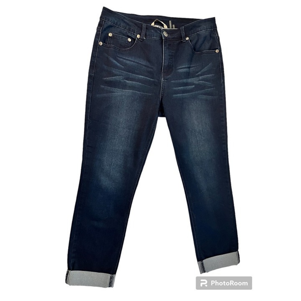 Soft Surroundings Dark Wash Cuffed Straight Leg‎ Denim Jeans Womens Size 10